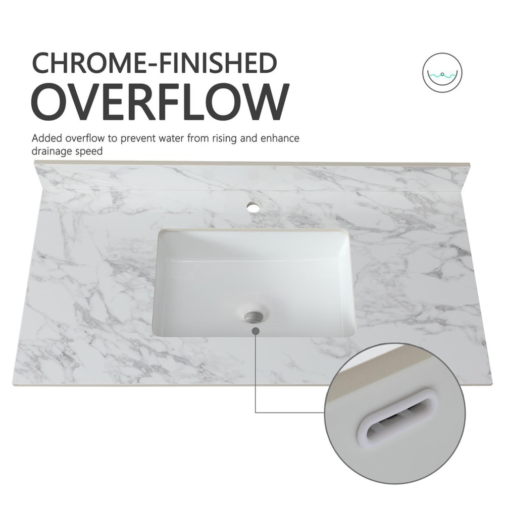 43"x22" Sintered Stone Bathroom Vanity Top with Rectangular Ceramic Sink, 1