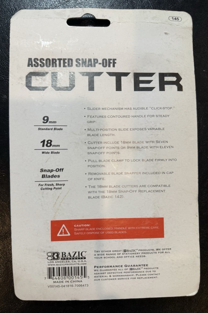 Assorted Snap Off Cutter Yellow & Black - A0027