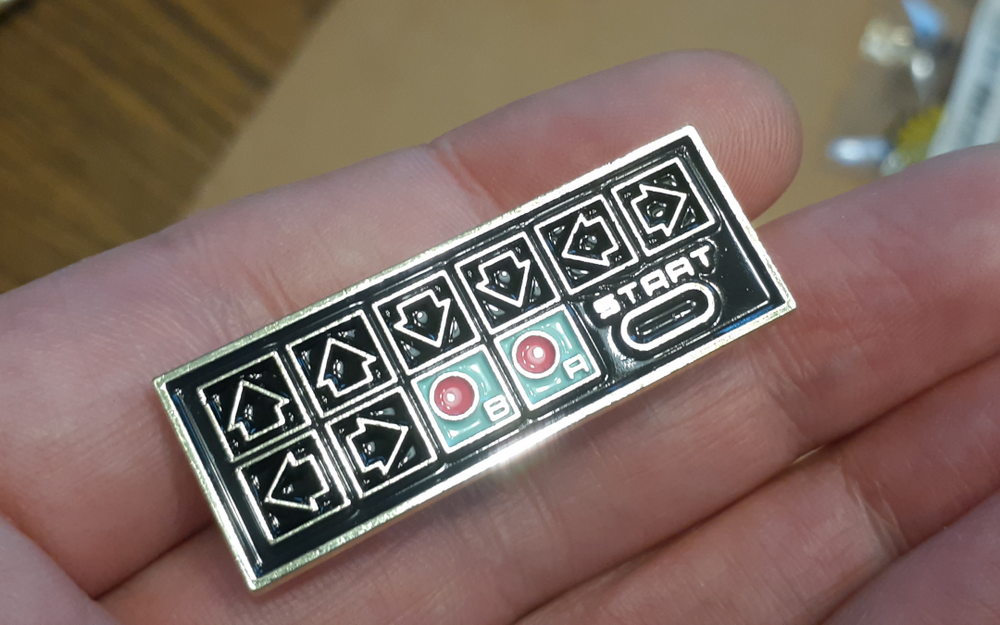 NINTENDO NES CONTROLLER PIN enamel lapel - CONTRA CHEAT CODE - 30 Lives pinback