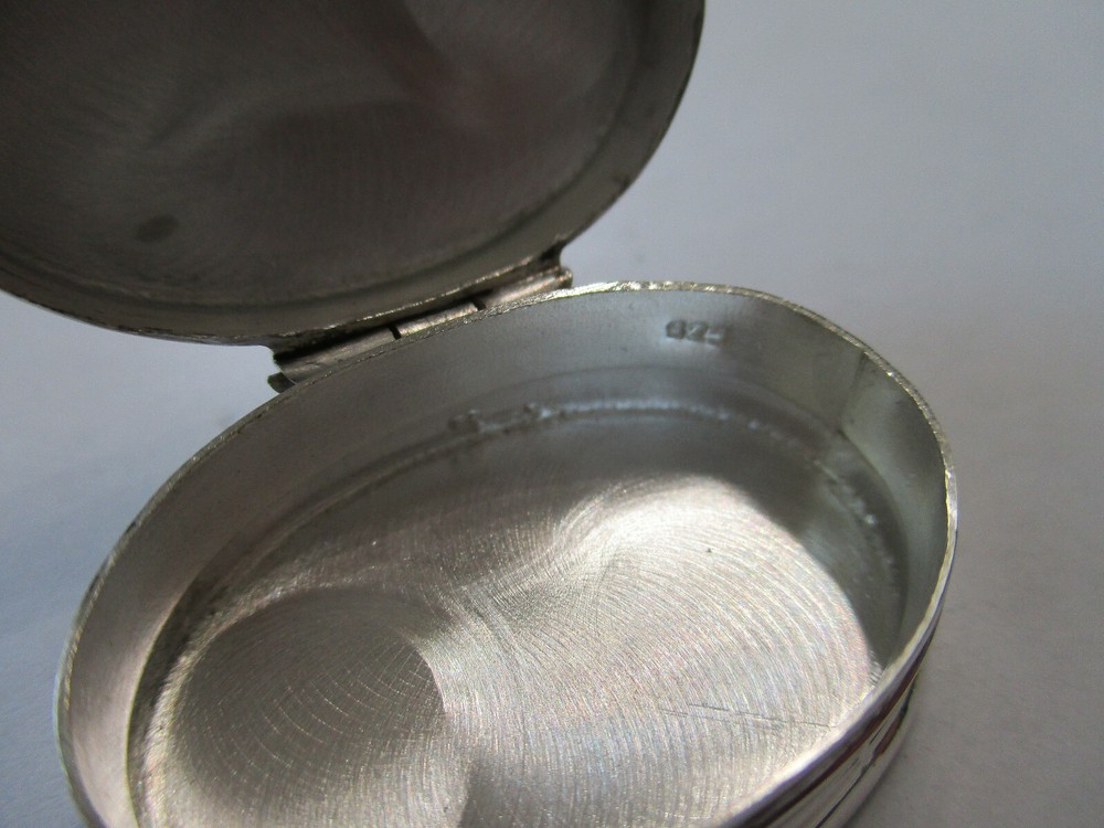 Sterling silver pill box oval shape half engraved half smooth gorgeous style