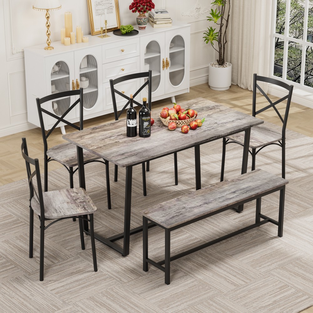 4 Piece Set Table Chair Backrest Industrial Style Solid Structure