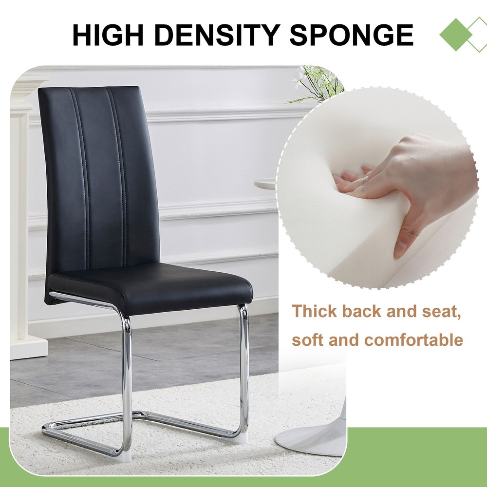 4-Pack Black PU Upholstered Dining Chairs - Modern High-Back Side Chairs with