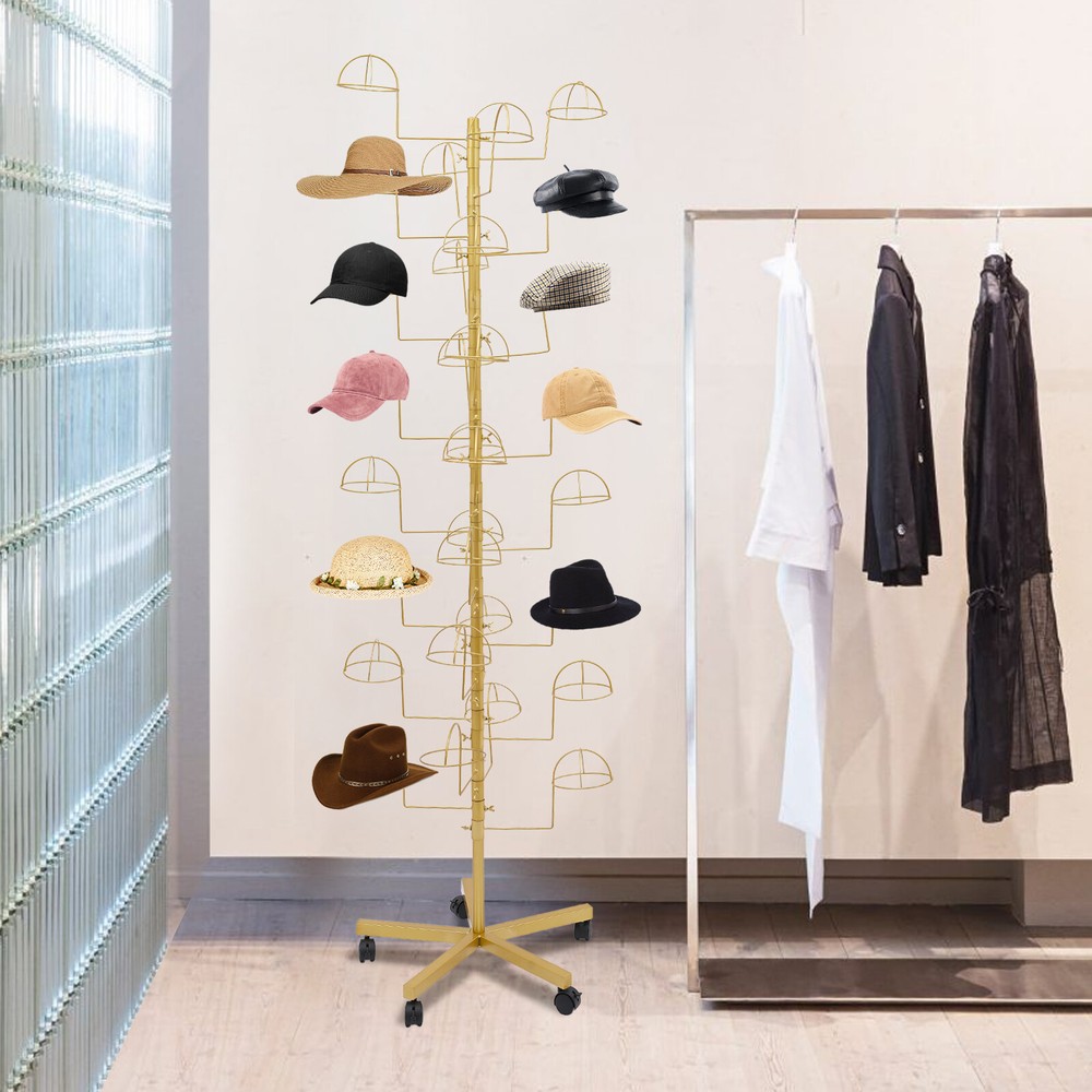 Freestanding Hat Rack Stand, Rolling Hats Display Rack, Hat Display Stand Gold