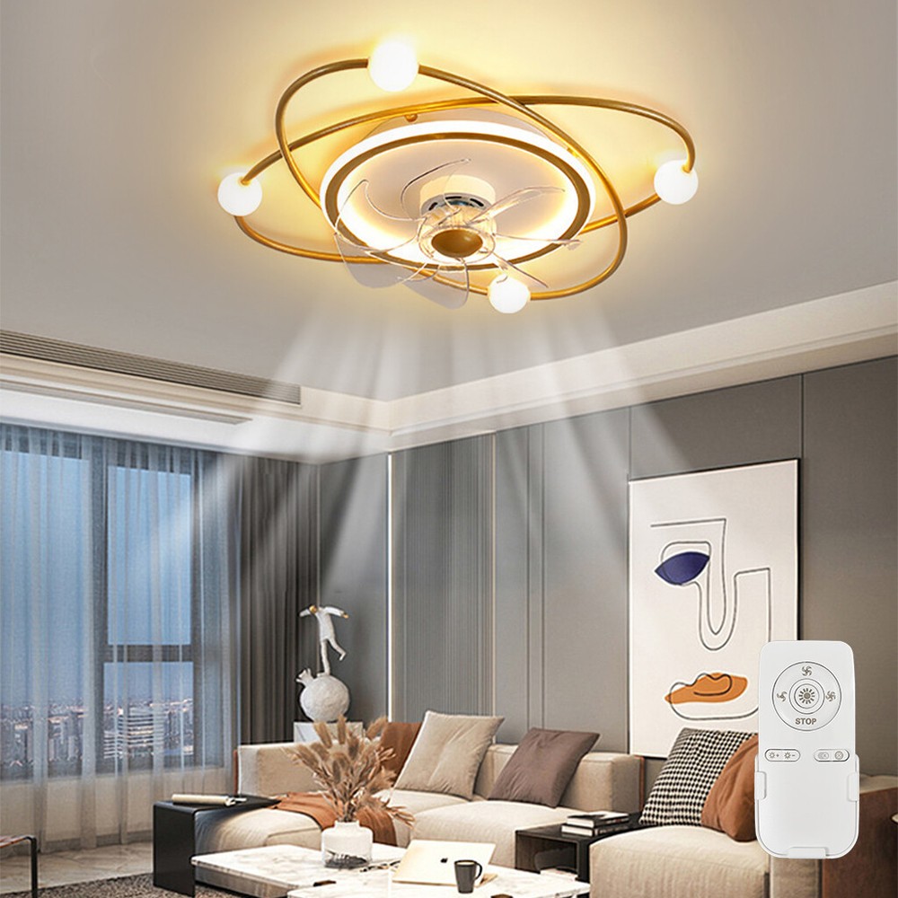 Recessed Ceiling Fan Light Creative Design Studyroom 3-colour Light Dimmable