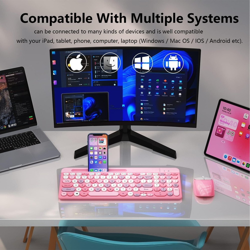 Wireless Multi-Device Bluetooth Keyboard, Ergonomic Rechargeable Combo
