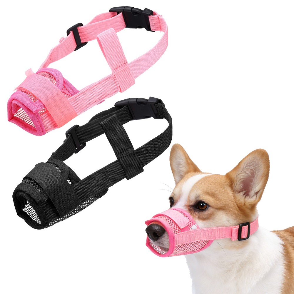 2Pcs Dog Muzzle Soft Mesh Muzzle Mouth Guard Cover Black Pink M
