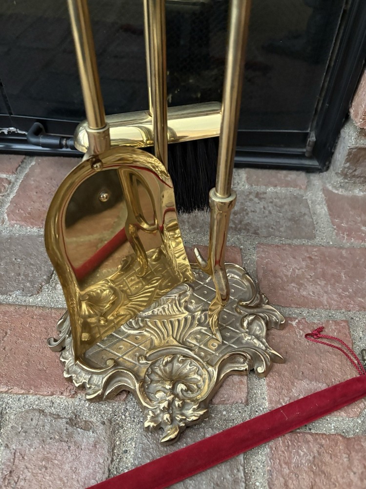 Solid Brass Ornate Fireplace 3 Piece Set