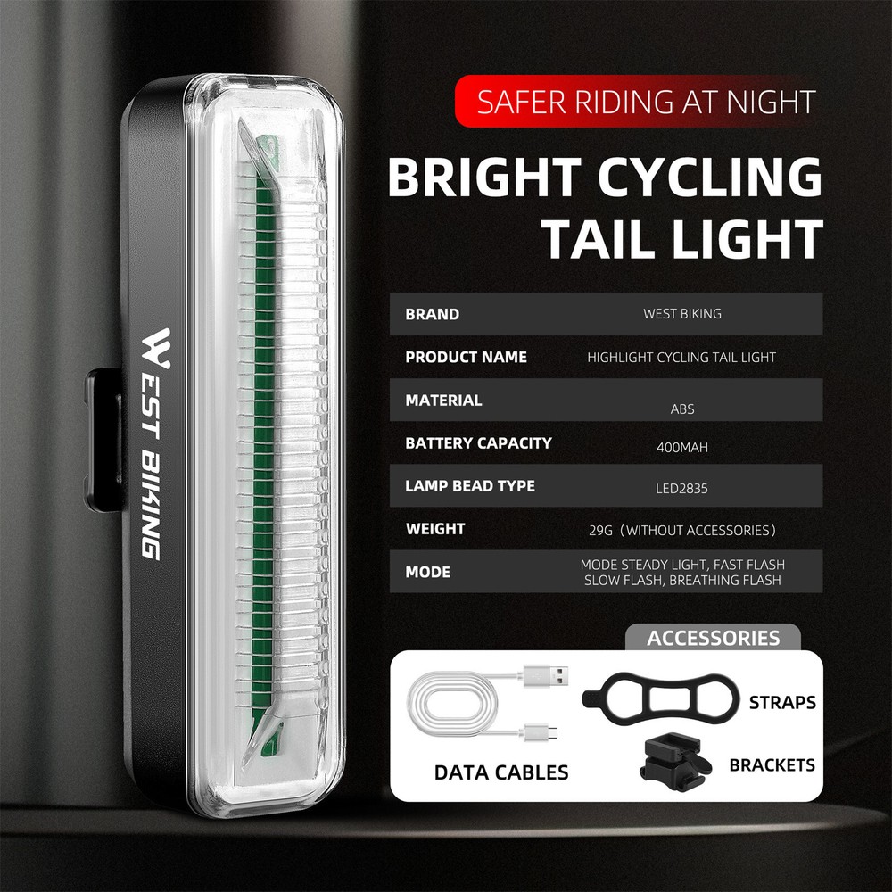 WEST BIKING Bicycle Rear Tail Light LED USB Type-C Rechargeable Bike Tail Light