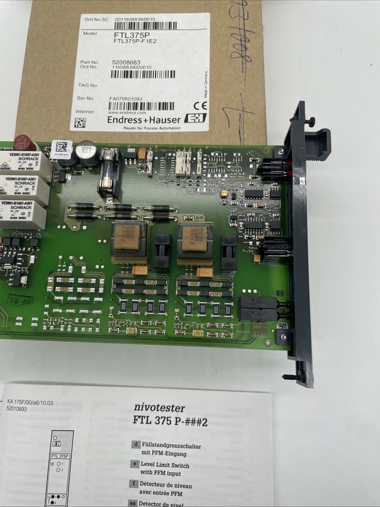 Endress & Hauser FTL375P Nivotester Insert Card