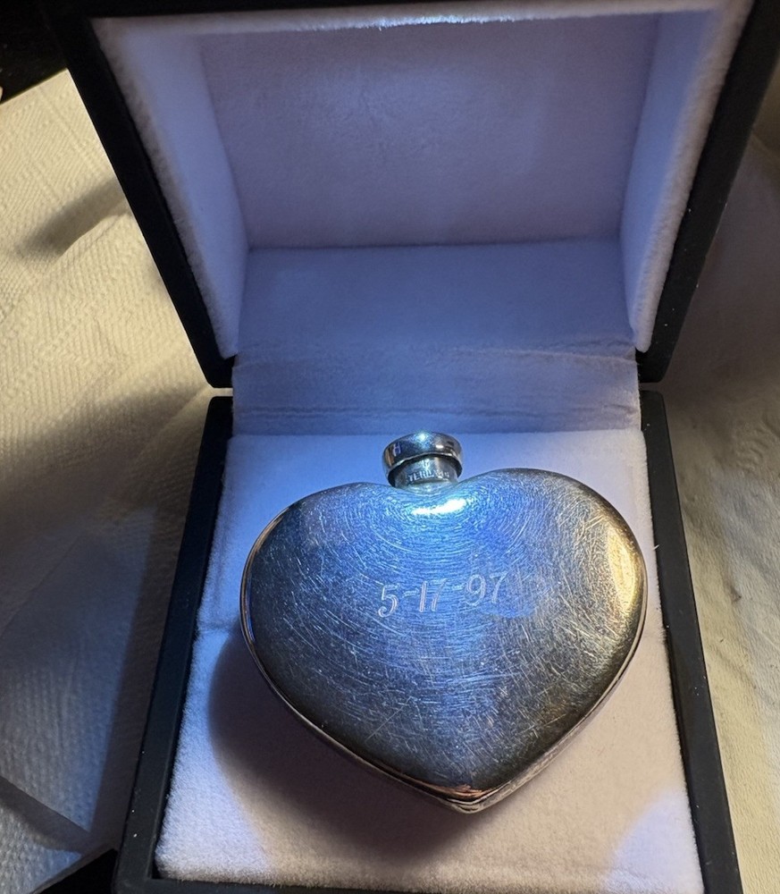 Sterling Silver Heart Shaped Vintage Perfume Bottle Flask Engraved/Dated