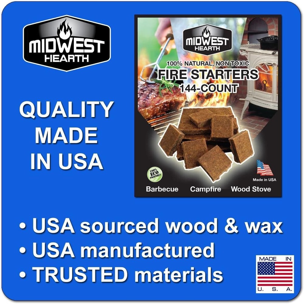 Fire Starter Squares - Non-Toxic, Quick-Light 144 Count for BBQ & Campfires