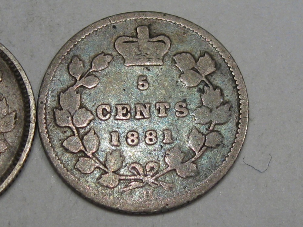 2 Silver 5¢ Cent CANADA - 1891 & 1881-H. #50