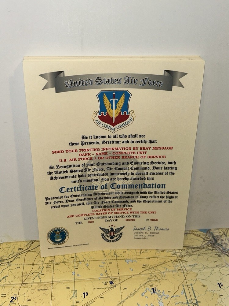 U.S.A.F. / AIR COMBAT COMMAND - CERTIFICATE OF COMMENDATION