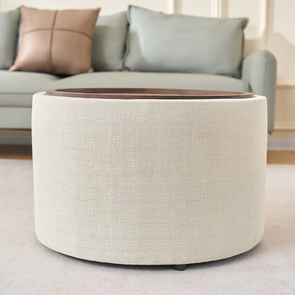 Ball & Cast Nesting Storage Coffee Table & Bench, Linen Upholstered Footstool
