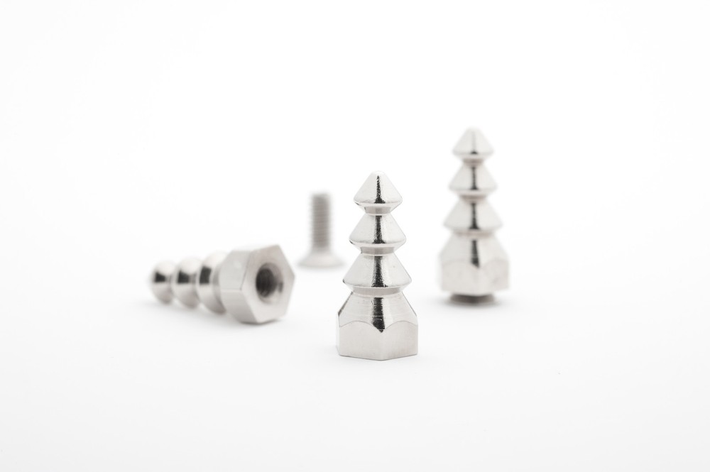 2 pc. 3-tier silver hex tree spike, for custom leather apparel. StudsAndSpikes