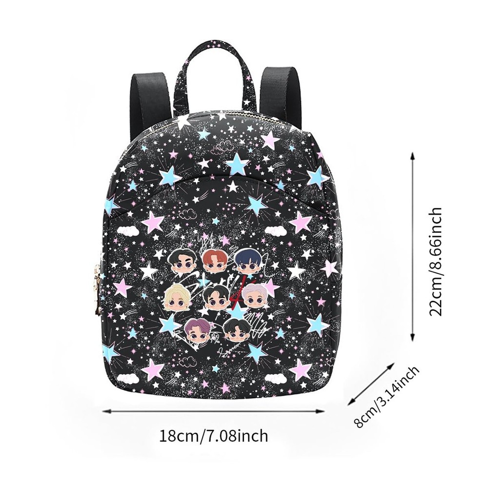 Glittery Stars and Clouds Printed Backpack with Adjustable Straps, Black, Pin...