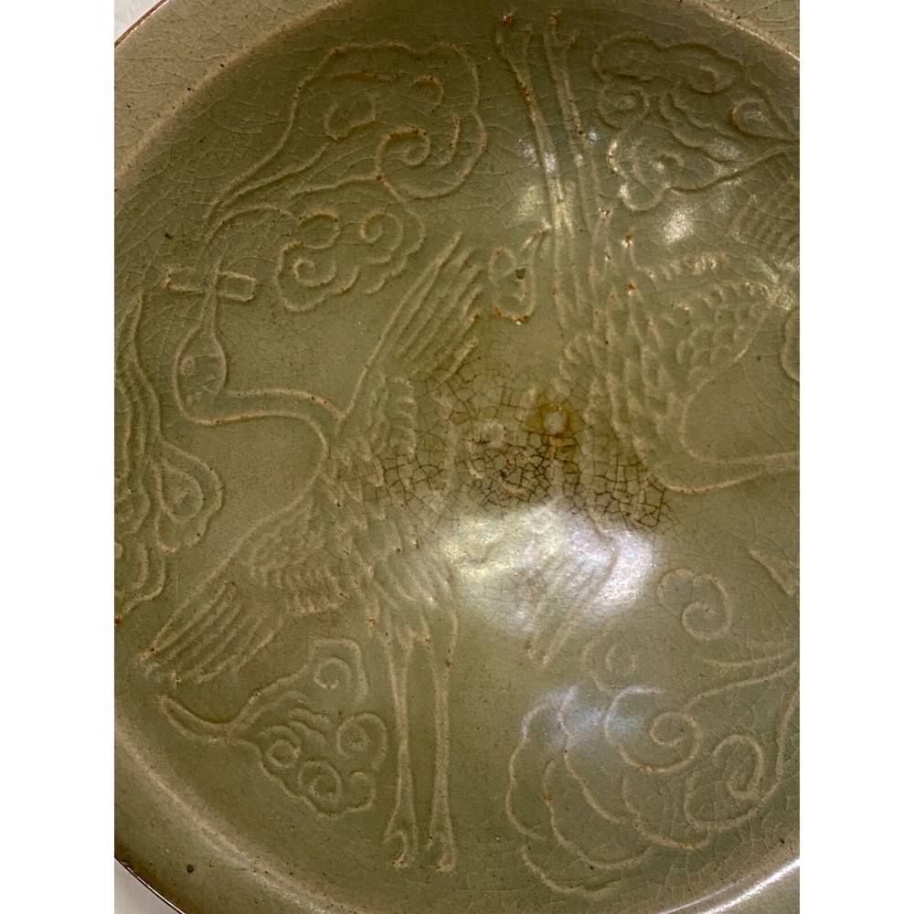 Chinese Ding Ware Celadon Glaze Pattern Ceramic Bowl Cup Display ws3247