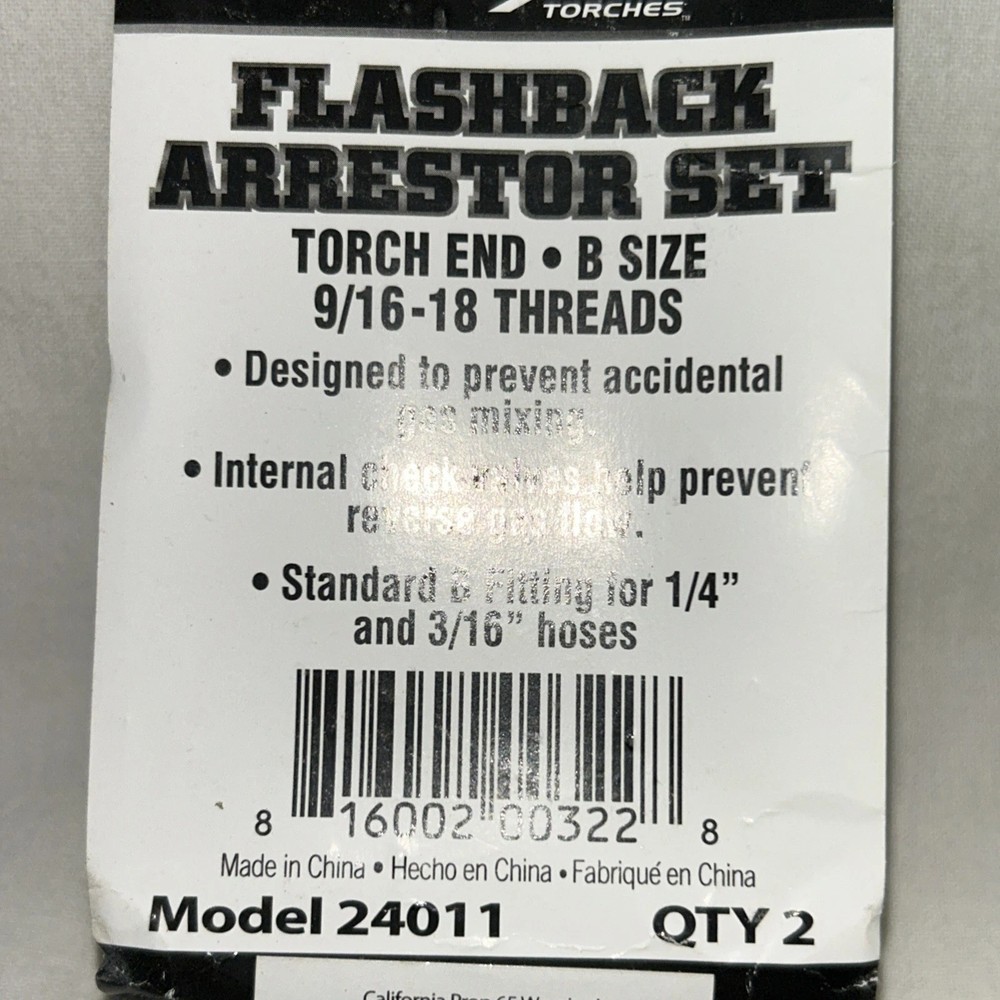 HOT MAX Torches FLASHBACK ARRESTOR SET 24011 B Size 9/16-18 Threads