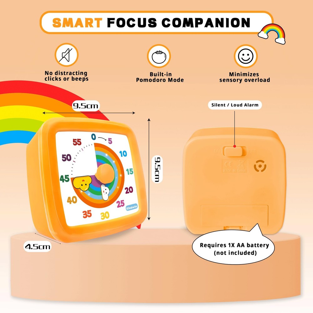 Visual Timer for Kids 60 Minute, Rainbow Countdown Clock with Silent Operatio...