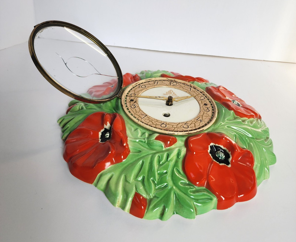 Vtg German Ceramic Poppy Clock