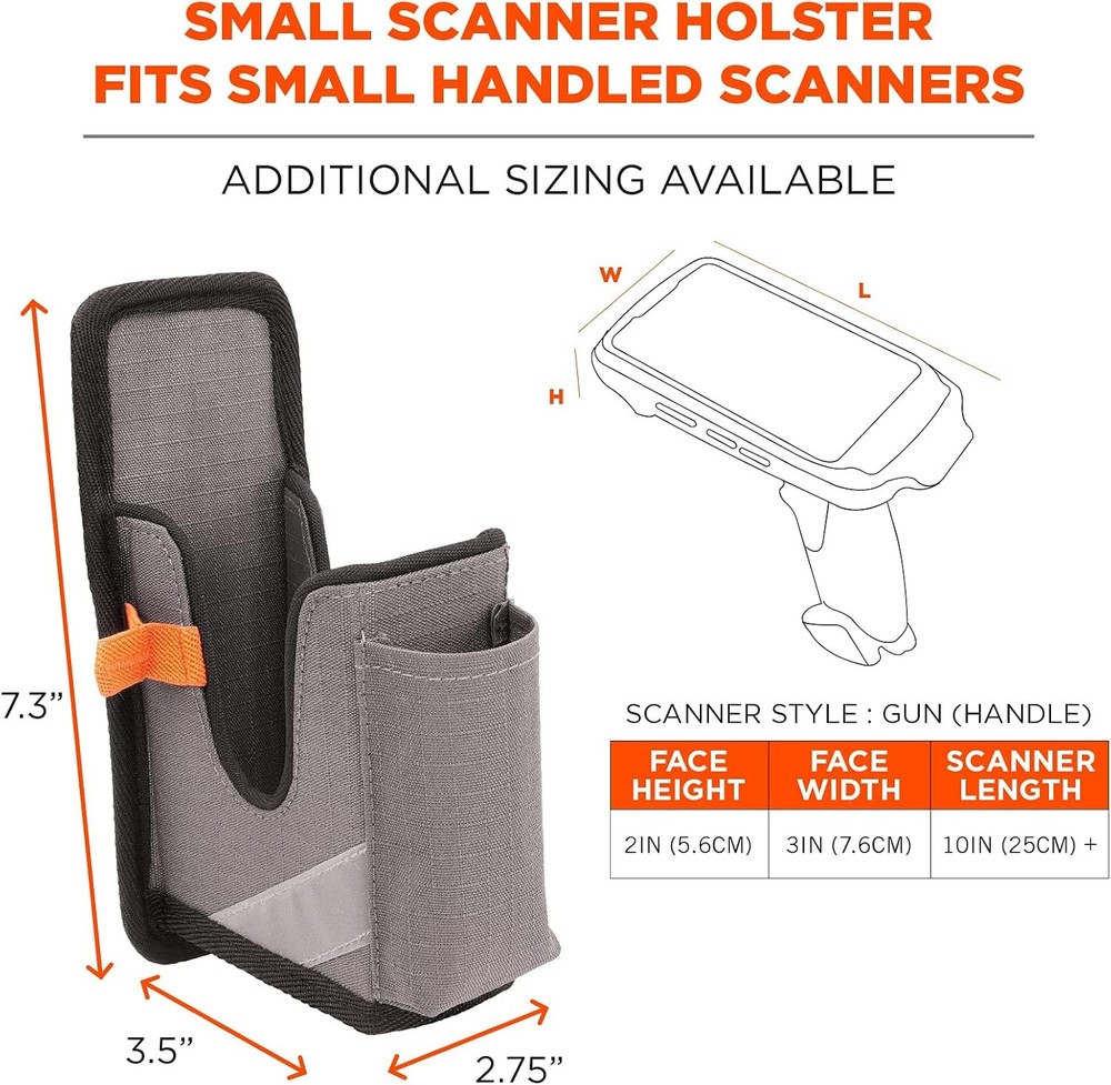 Ergodyne Squids 5541 Barcode Scanner Holster Pouch for Gun Grip Small, Gray