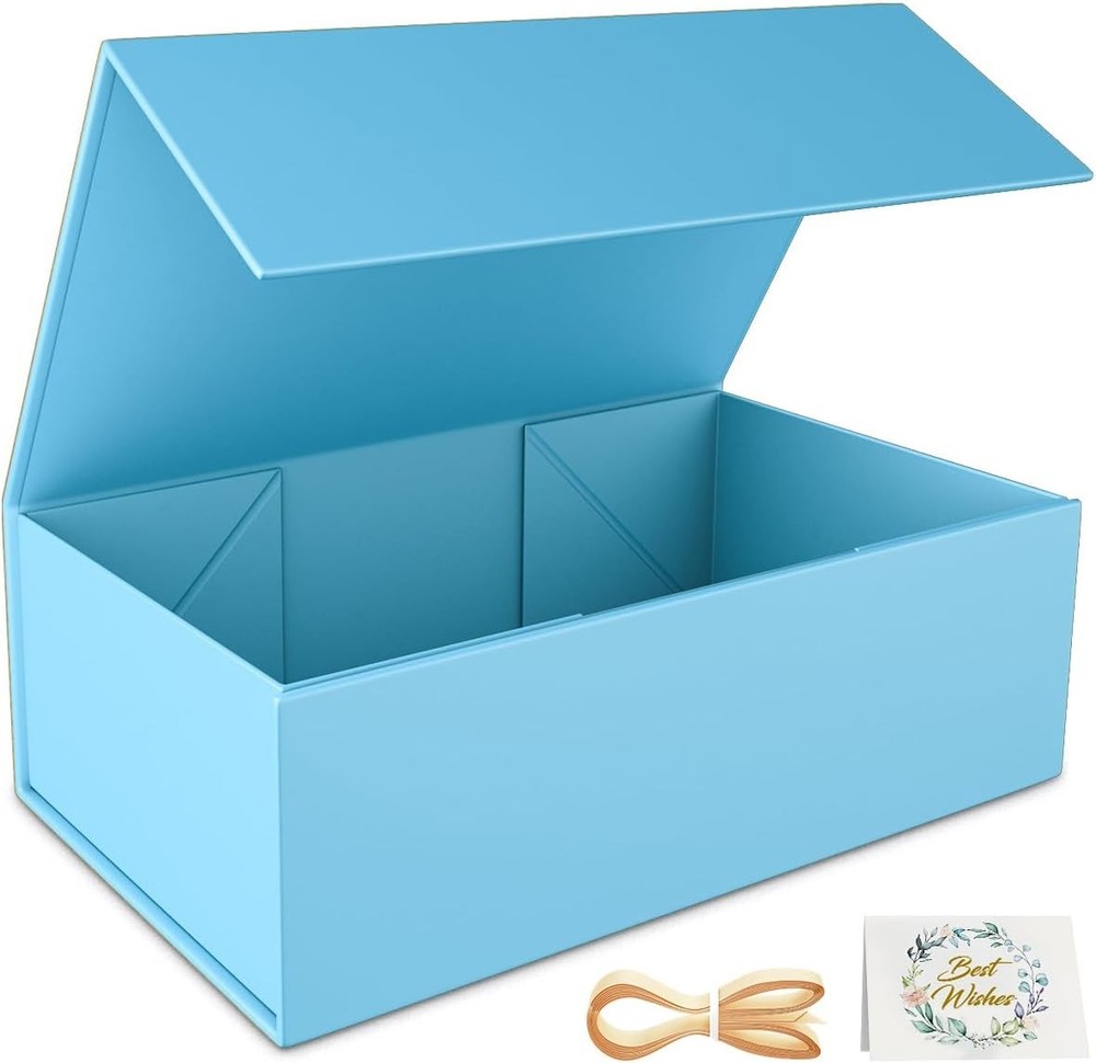 Gift Box Blue Magnetic Closure Collapsible Packaging