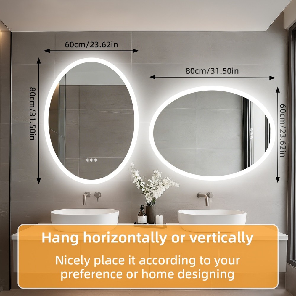 Oval LED Bathroom Bluetooth Mirror Touch Antifog Memory 3 Color Light Adjustable