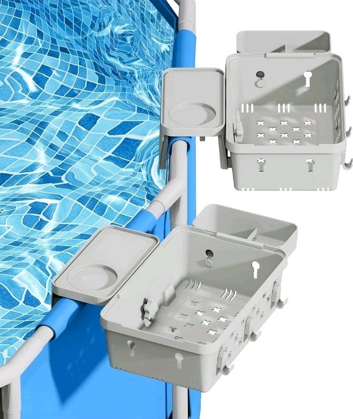 2 Pack Poolside Storage Basket, Above Ground Hanging Pool Storage Basket Grey