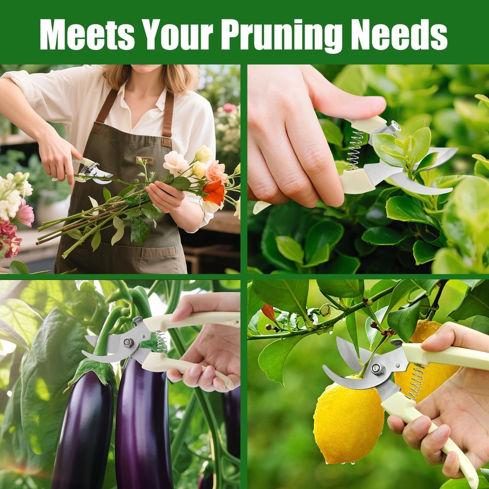 Tuipmui Pruning Shears, Sharp Stainless Steel Garden Bypass White