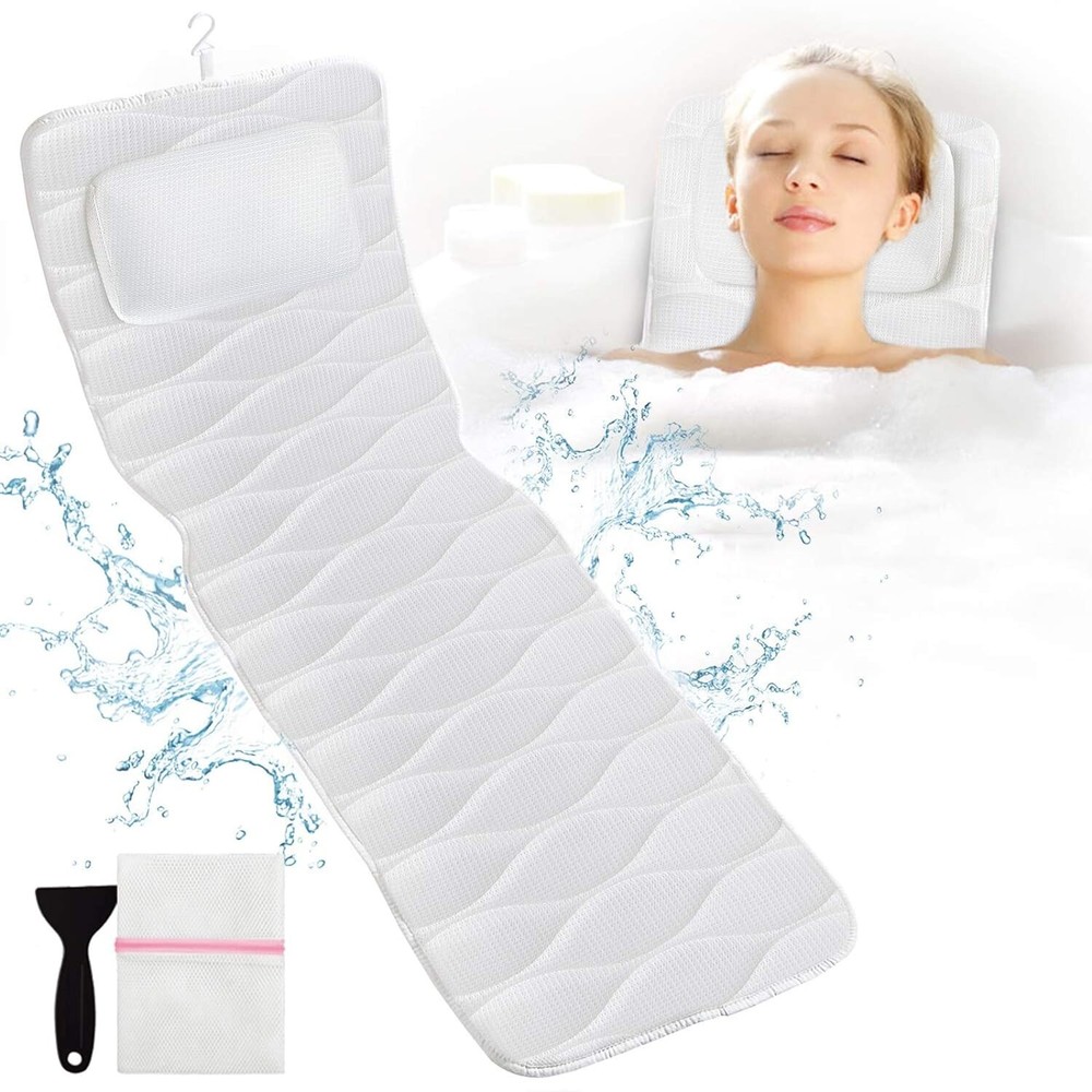 Ultimate Bath Pillow with Enhanced Support - Soft 5D Air Mesh & Suction Cups