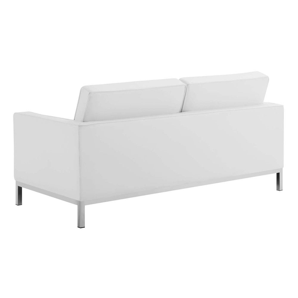 Modway Loft Tufted Vegan Leather Loveseat in Silver White