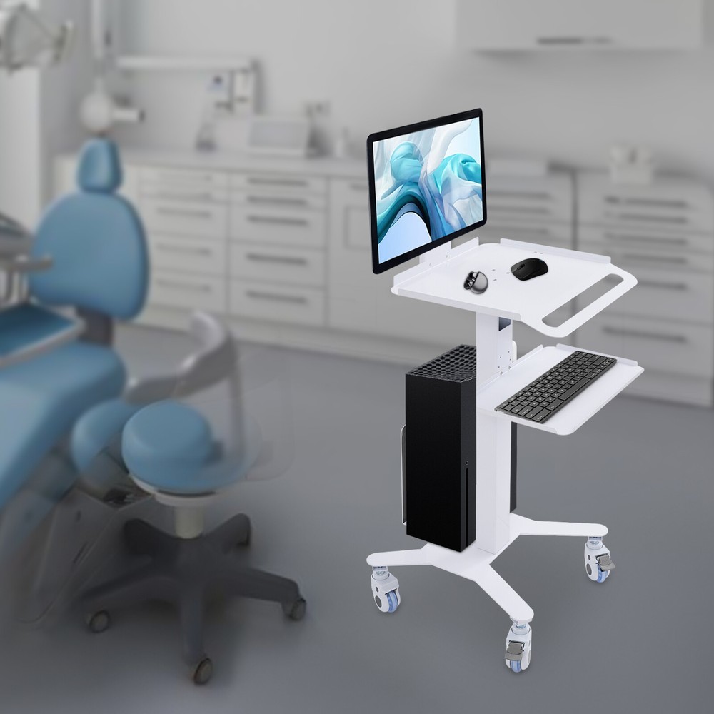 Mobile Standing Workstation Adjustable Height Rolling Computer Cart With Wheels