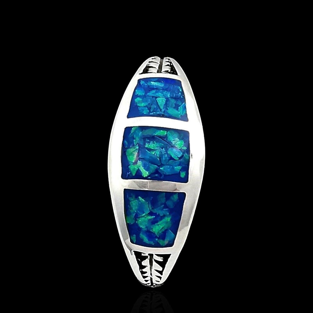 Three Stone Ring, Blue Opal, Size: 6.5, Band, Leaf