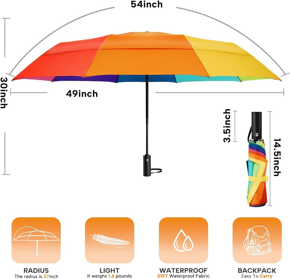Rainbow Umbrella For Adults - Oversized 54inch Double Layer 0.2Rainbow
