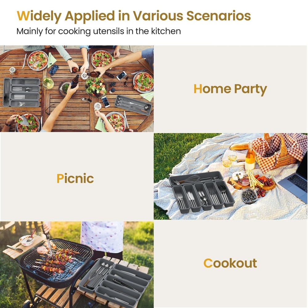 6 Pack Silicone Drawer Organizer for Kitchen, DIY Free Combination Silverware...