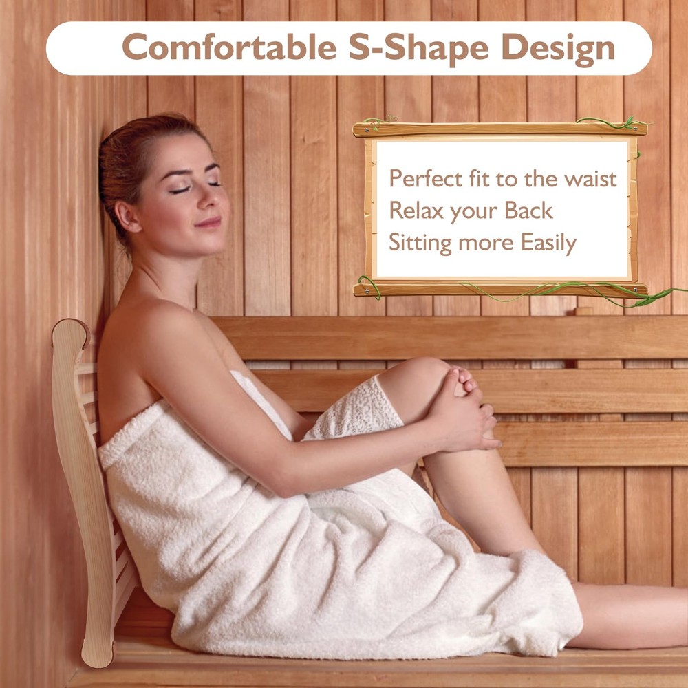 Sauna Backrest: Pine Wood, Ergonomic S-Shape, Non-Slip, Comfortable, IR Safe