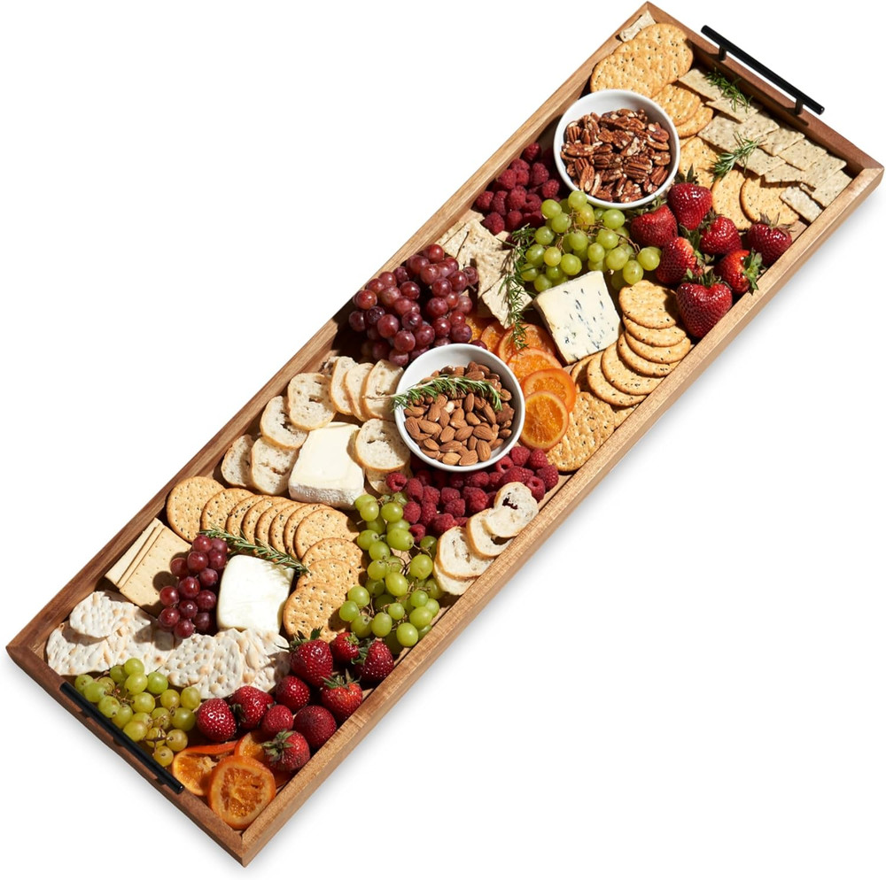 Modern Manor Longboard Cheese Platter with Handles, Rectangular Cheese Board and