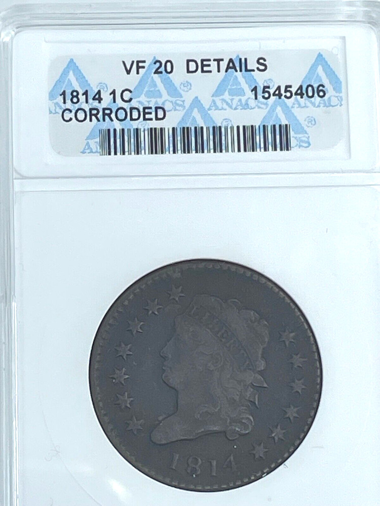 1814 ANACS VF Details Coronet Large Cent Corroded