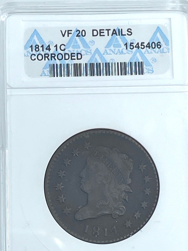 1814 ANACS VF Details Coronet Large Cent Corroded