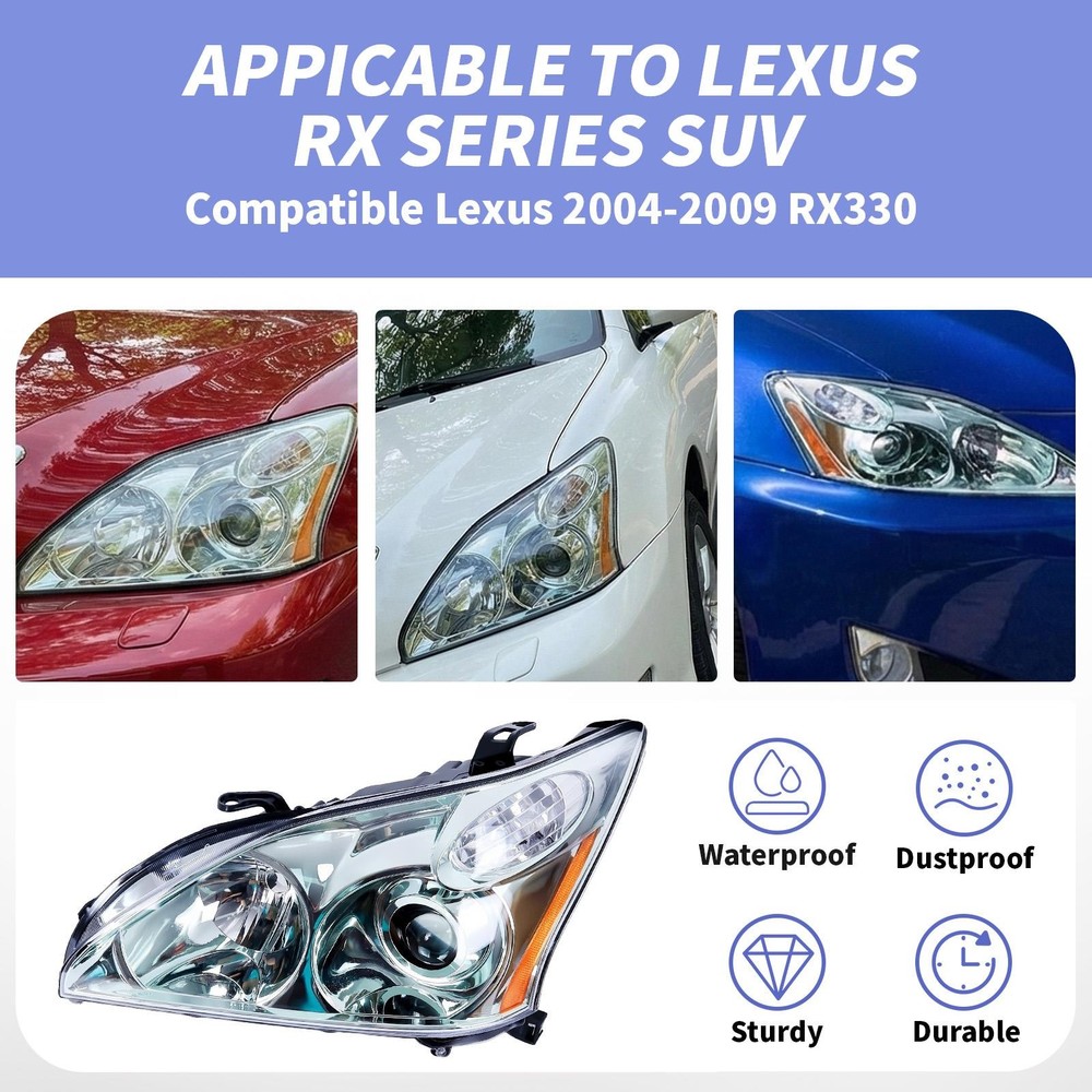 Halogen Headlight Assembly Compatible for 2004-2009 Lexus RX330 Left, Right