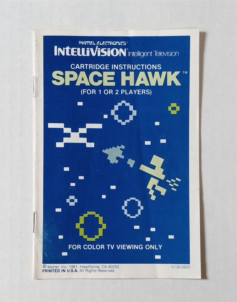 Intellivision - manual only for Space Hawk - original, authentic