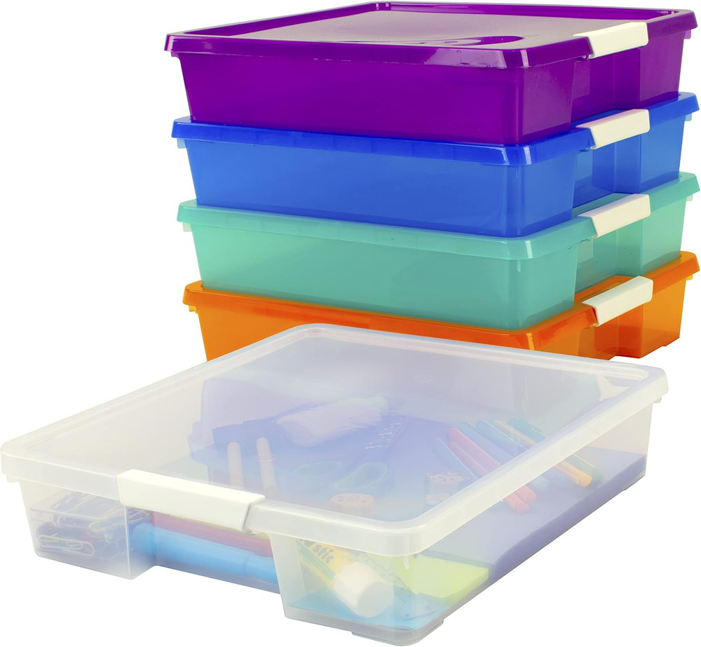Classroom Craft Project Box – Stacking Plastic Organizer Fits 12X12 Scrapbooking