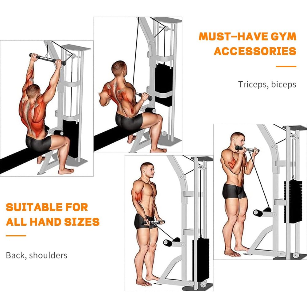 Straight Bar Pull Down Bar 360 Rotating Lat Pulldown Attachments Cable Attach...