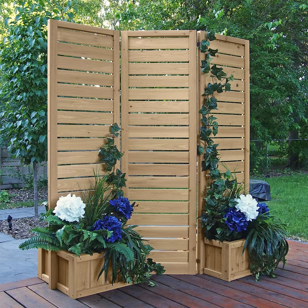 Yardistry Fusion 3-Panel Cedar Planter Screen, Natural Brown