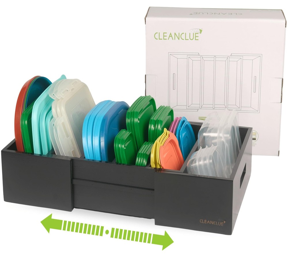 Expandable Kitchen Cabinet Organizer for Food Storage Container Lids, Bamboo ...