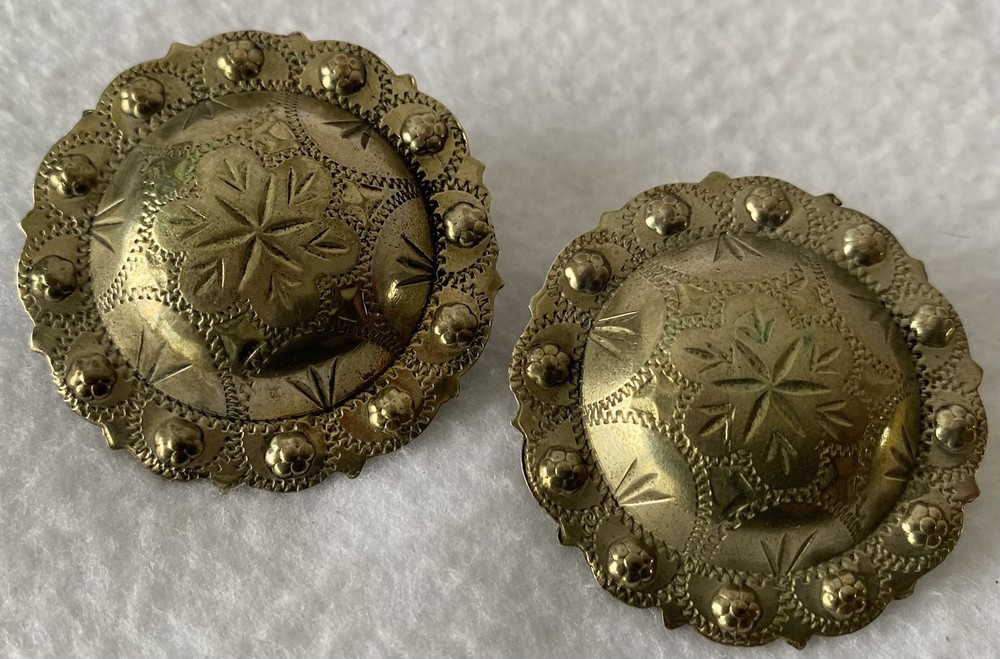 Pair BIG 2" Vintage Silver Loopback Bridle Rosettes Conchos~Visalia Pattern