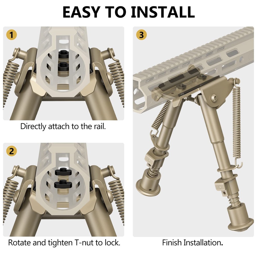 Hunting Rifle Bipod MLOK Directly Attach Mount 6-9" Adjustable For M-Rail System