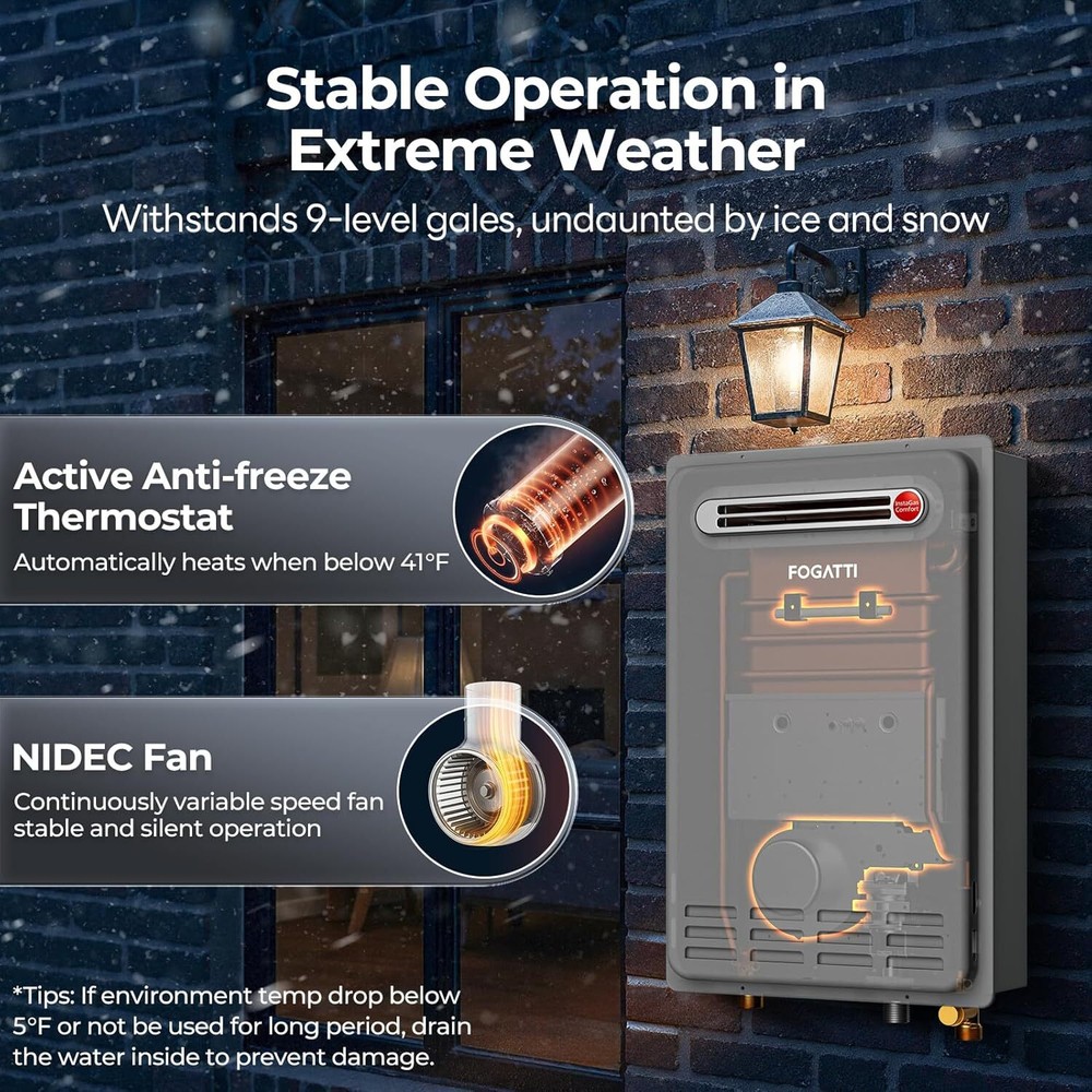 Tankless Water Heater Propane Gas Outdoor 5.1 GPM 120,000 BTU Instant Hot Water