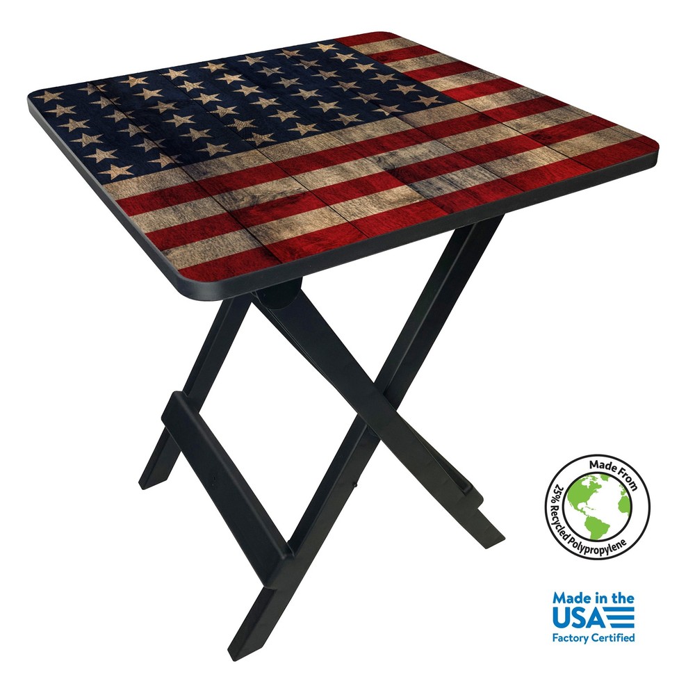 19-inch Plastic Folding Outdoor Camp Side Table, Flag Print