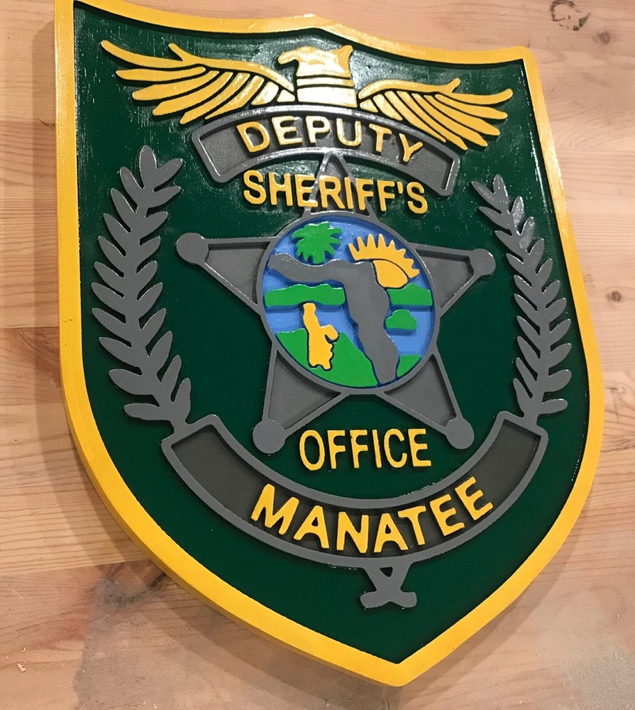 Sheriff's Office Manatee 3D wood routed patch sign plaque Custom